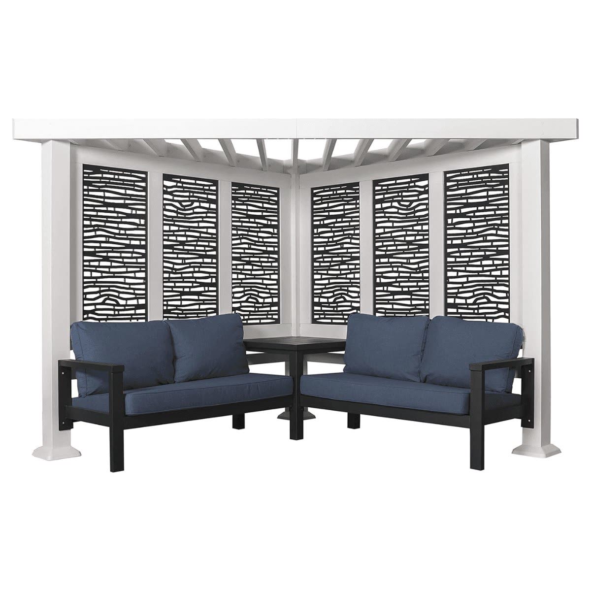 Ridgedale Steel Pergola with Built-in Conversation Seating by Backyard Discovery